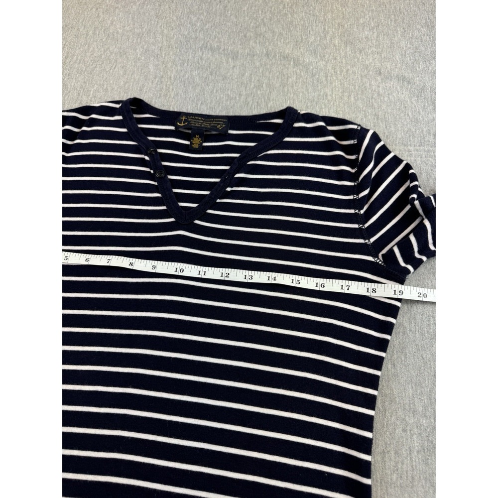 Lauren Ralph Lauren Womens Medium M Henley Striped Long Sleeve Shirt V Neck - Picture 5 of 7